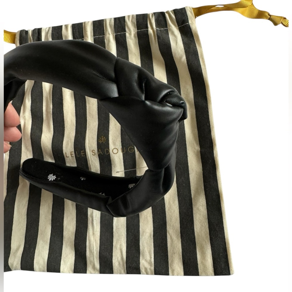 Jet Black LELE SADOUGHI Slim Faux Leather Knot Headband